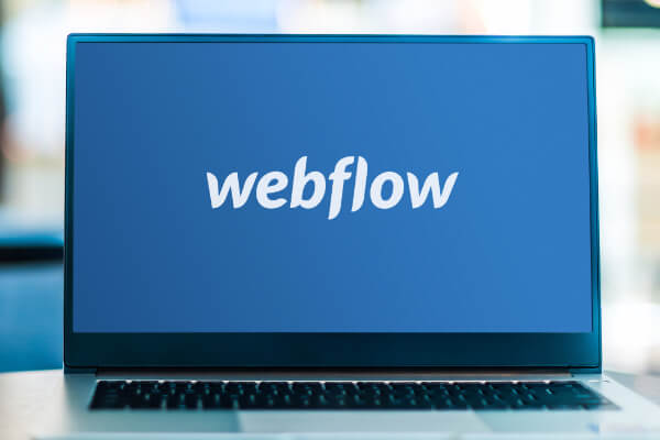 A computer background with the Webflow CMS logo