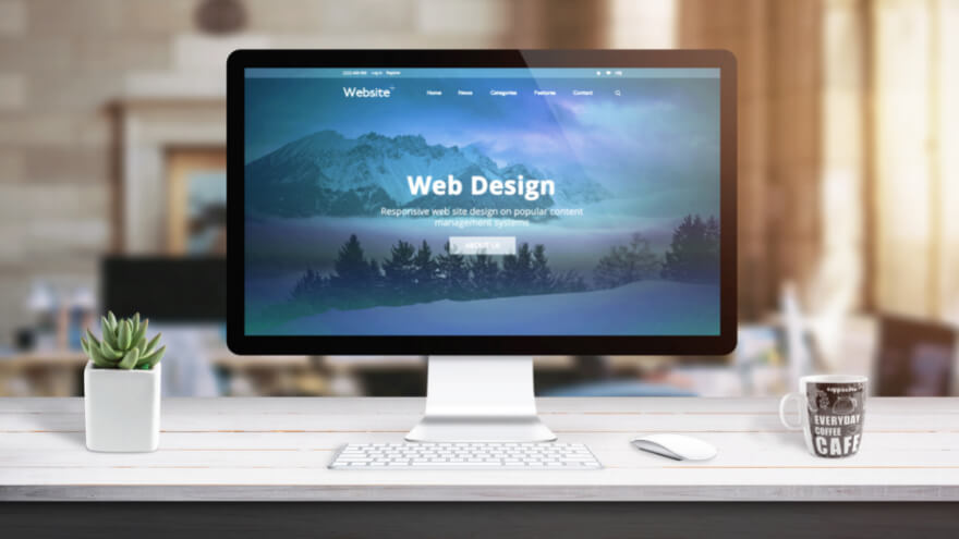 A screen is showcasing a web design homepage