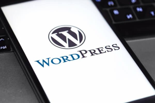 A smartphone screen with a WordPress logo