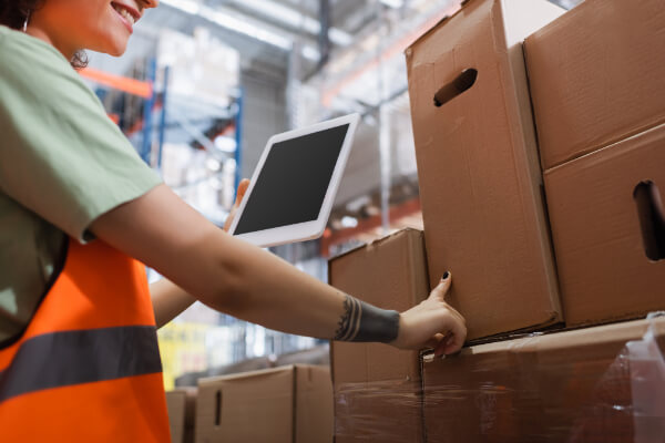 A logistics expert is checking stocks