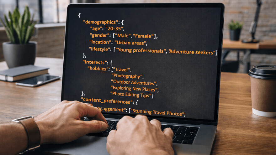 An employee is writing a JSON prompt for more accurate outputs