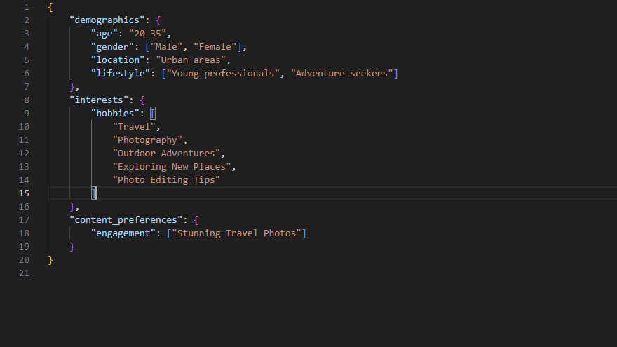 A JSON prompt example in a code editor